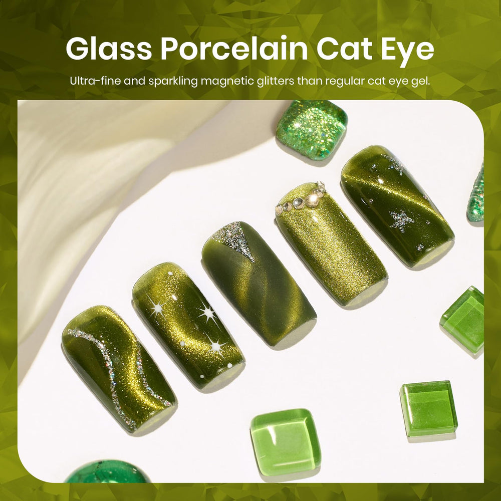 Beetles olive-green cat eye effect swatch reveals shimmering depth and magnetic appeal.