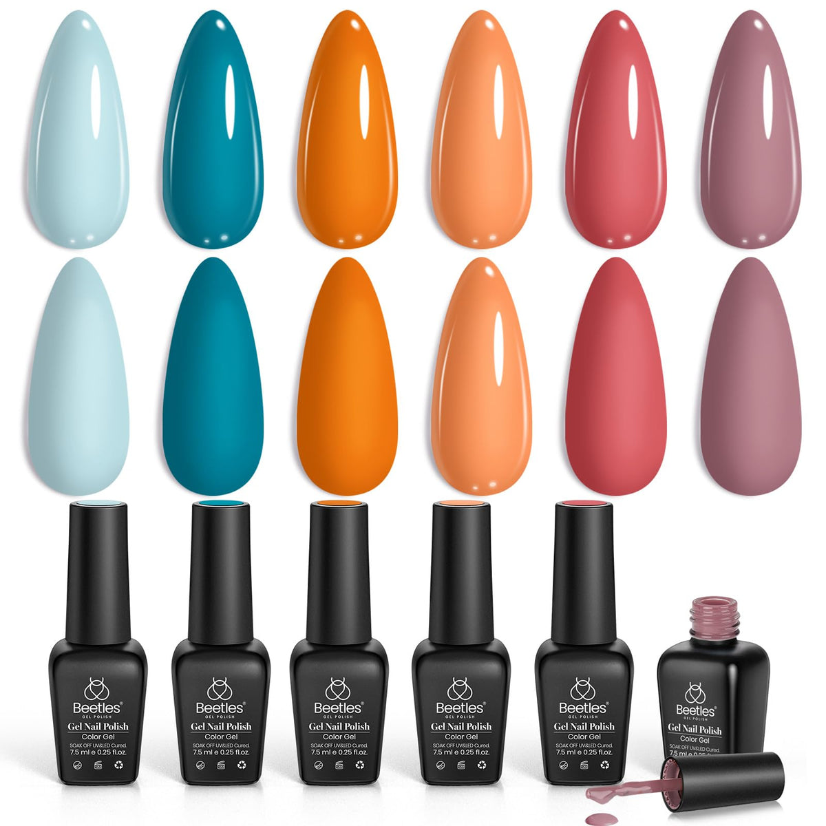 Beetles Gel Polish set packaging displaying six versatile shades.