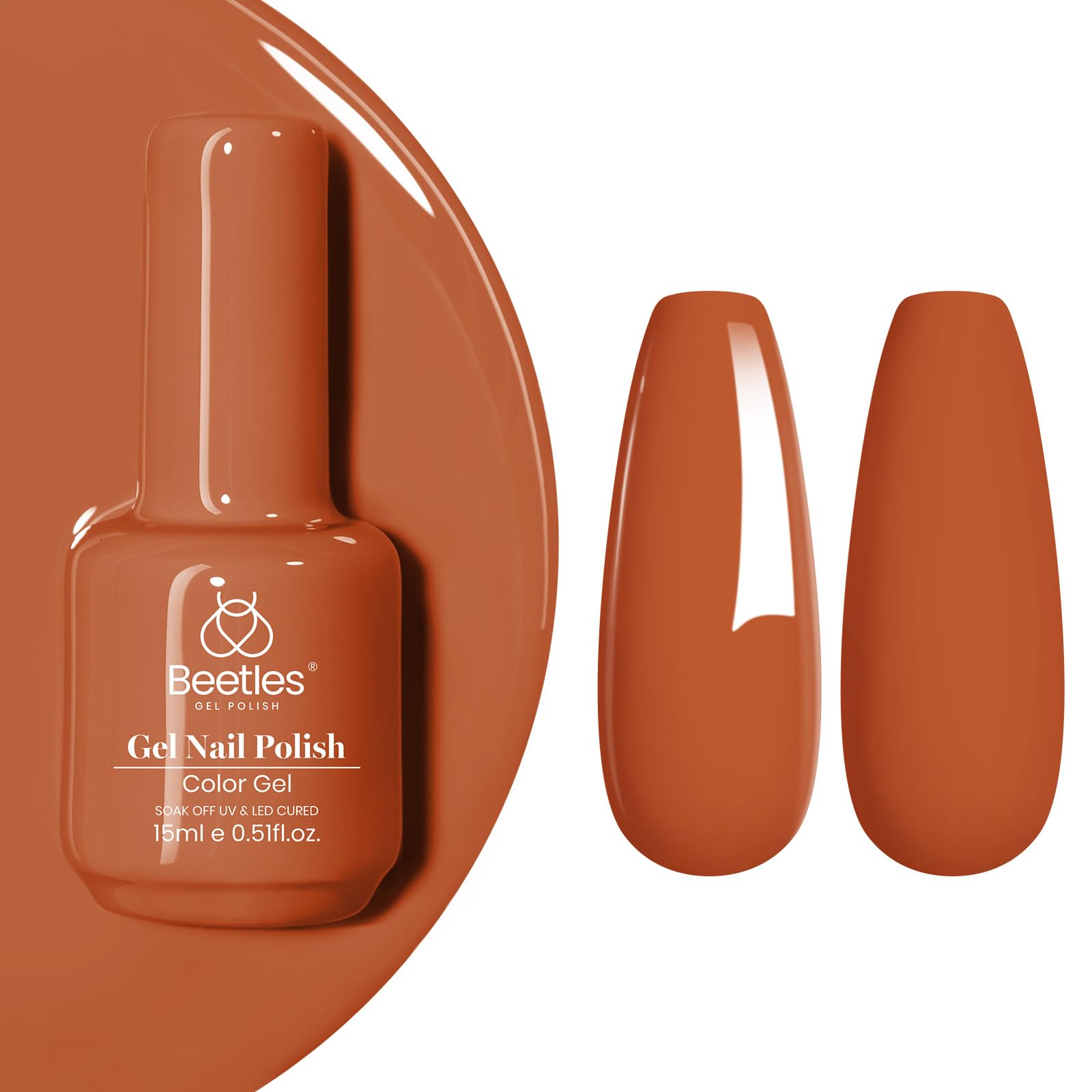 Beetles Orange Gel Nail Polish 15ml bottle for vibrant, long-lasting color at home.