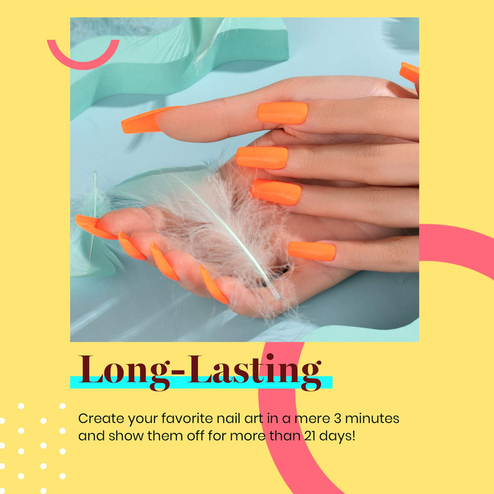 Beetles Orange Gel Polish during nails application shows smooth color coverage.