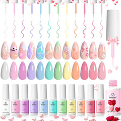 Beetles Pastel Gel Liner Set swatches show 12 soft hues for versatile nail art