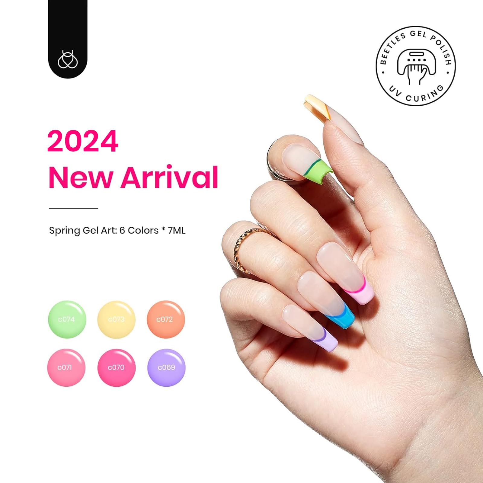 Beetles Pastel gel liner yellow swirl swatch brightens nails with cheerful spring vibe.