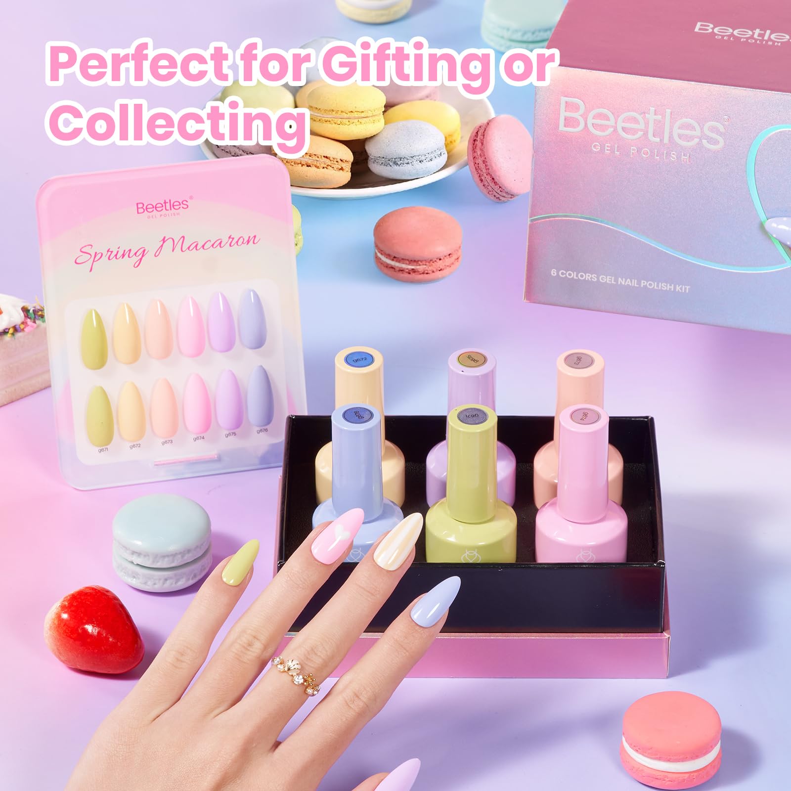Beetles Pastel Gel Polish Set creamy nude bottle pairs with neutrals for chic French tips.