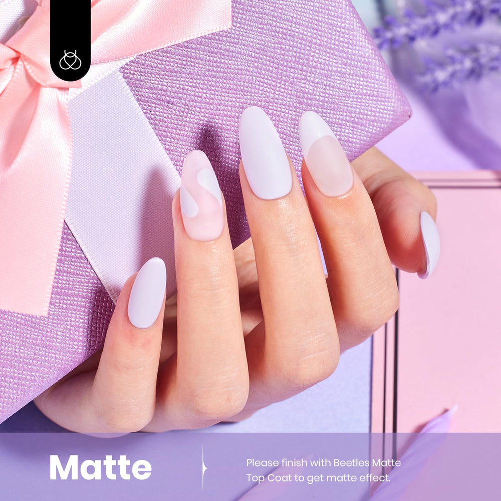 Beetles Pastel Purple gel polish finish delivers a high-gloss look after curing.