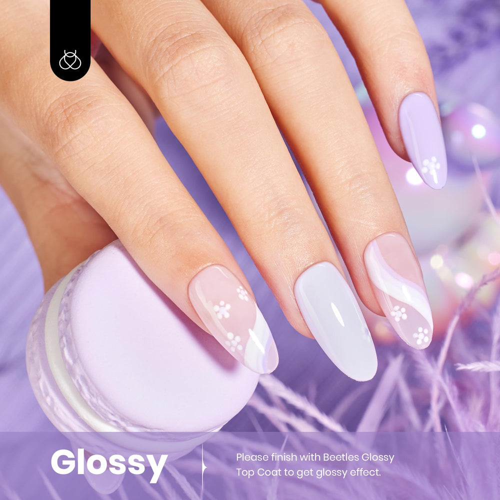 Beetles Pastel Purple gel polish LED cure demonstrates quick setting under lamp.