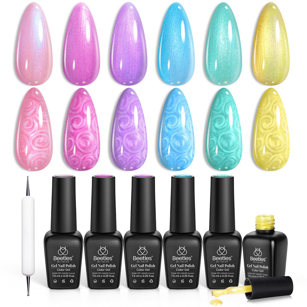 Beetles Pearl Gel Nail Polish Set with Mermaid Swirl design for iridescent depth
