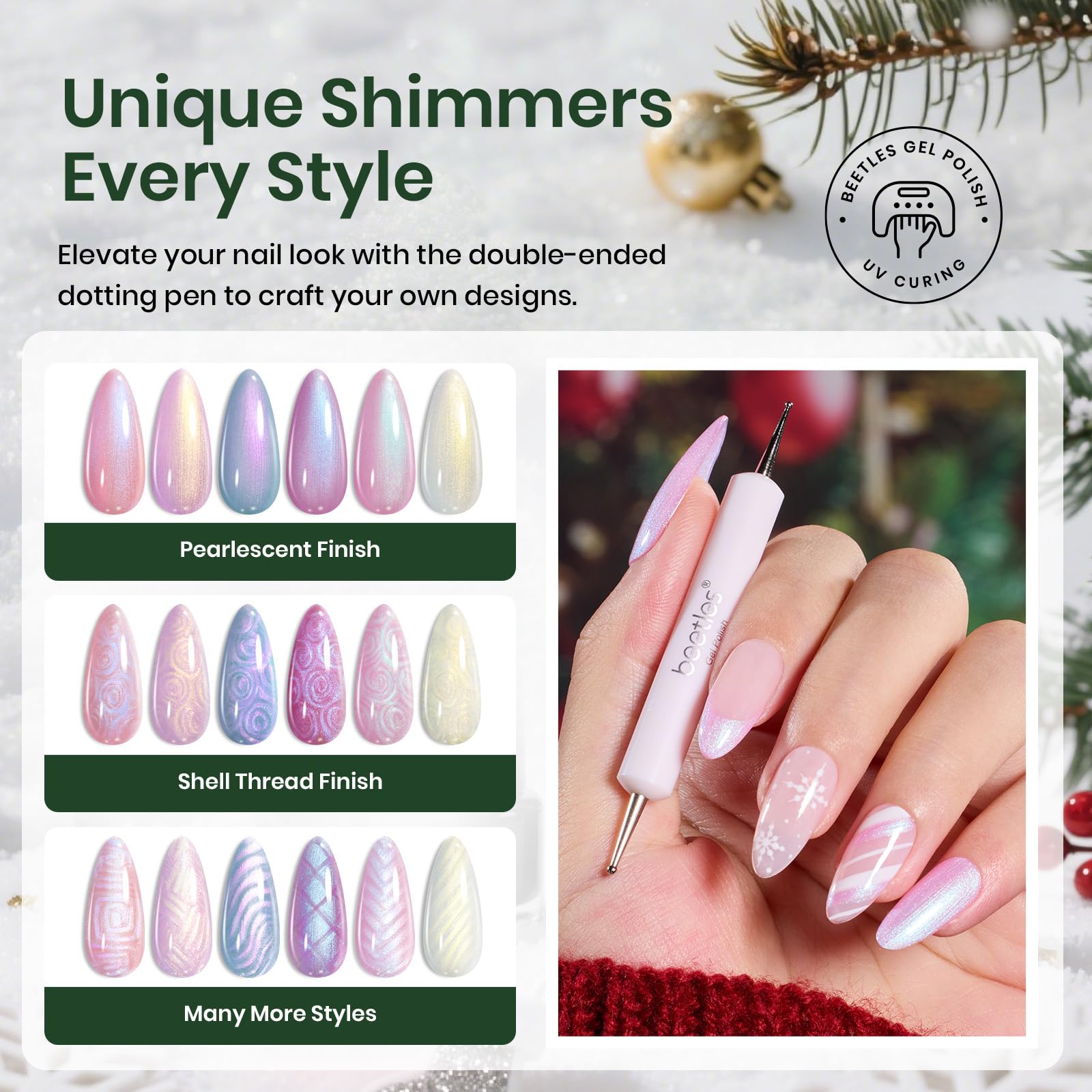 Beetles Pearl Gel Nail Polish Set purple pearl swatches for creative accents.