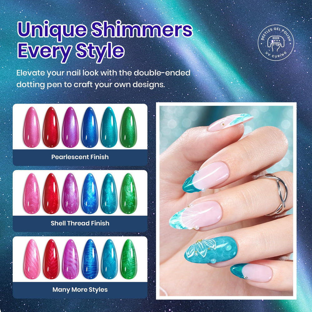 Beetles Pearl Gel swirl texture on nails creates a marbled, layered look