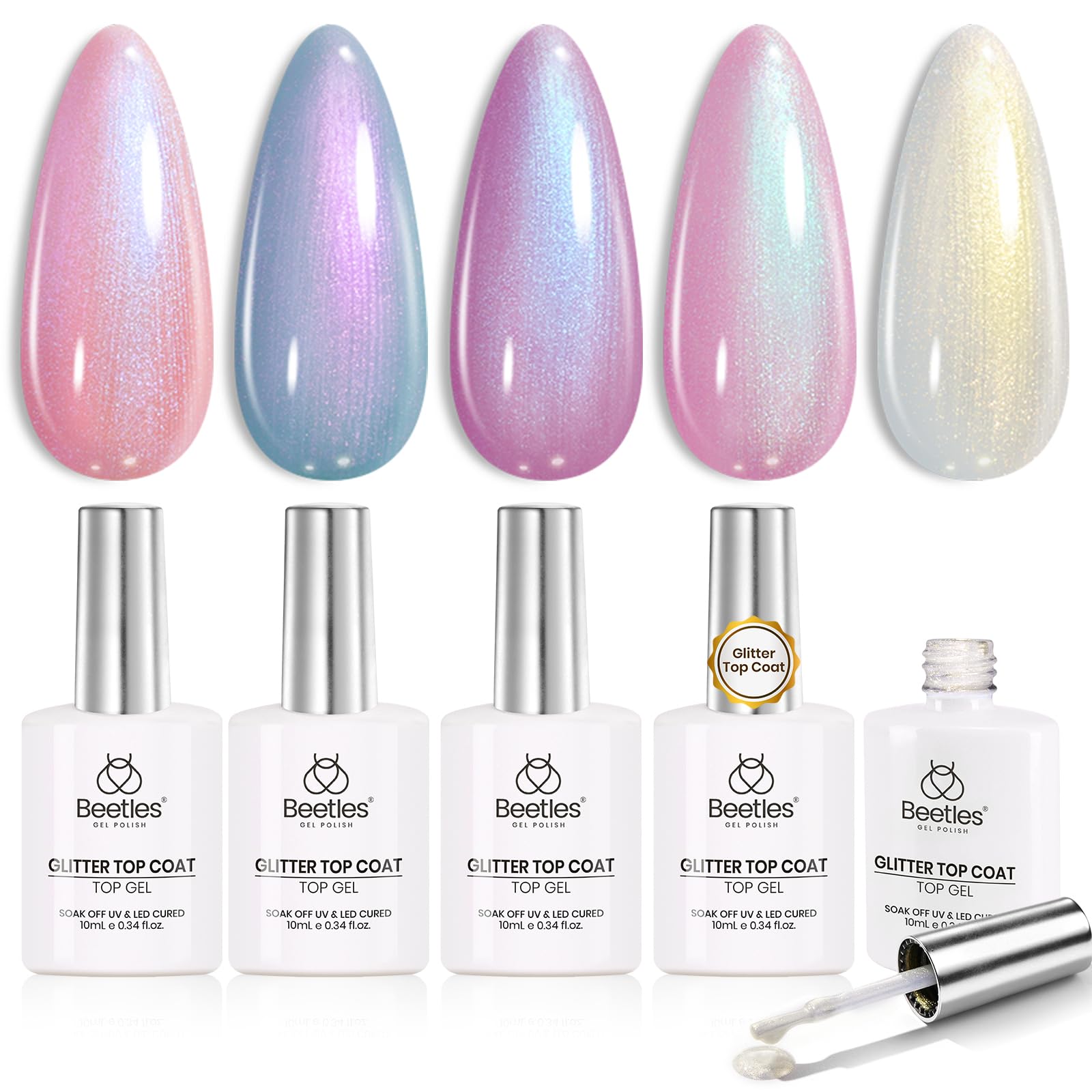 Beetles Pearl Glitter Top Coat Blessed purple bottle adds iridescent shimmer to nails