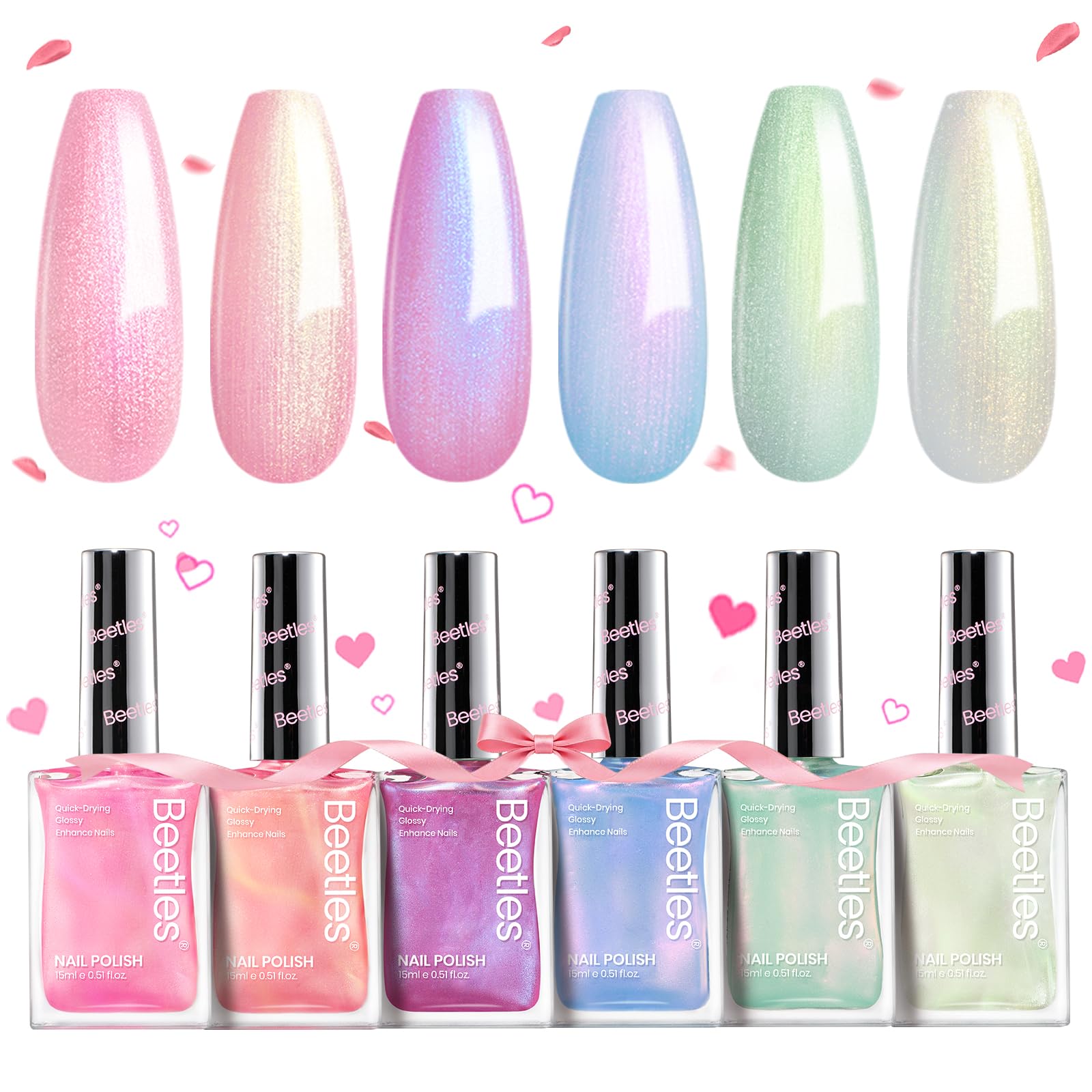 Beetles Pearl Nail Polish Set Mermaid Glow with six shimmering shades for quick at-home manicure.