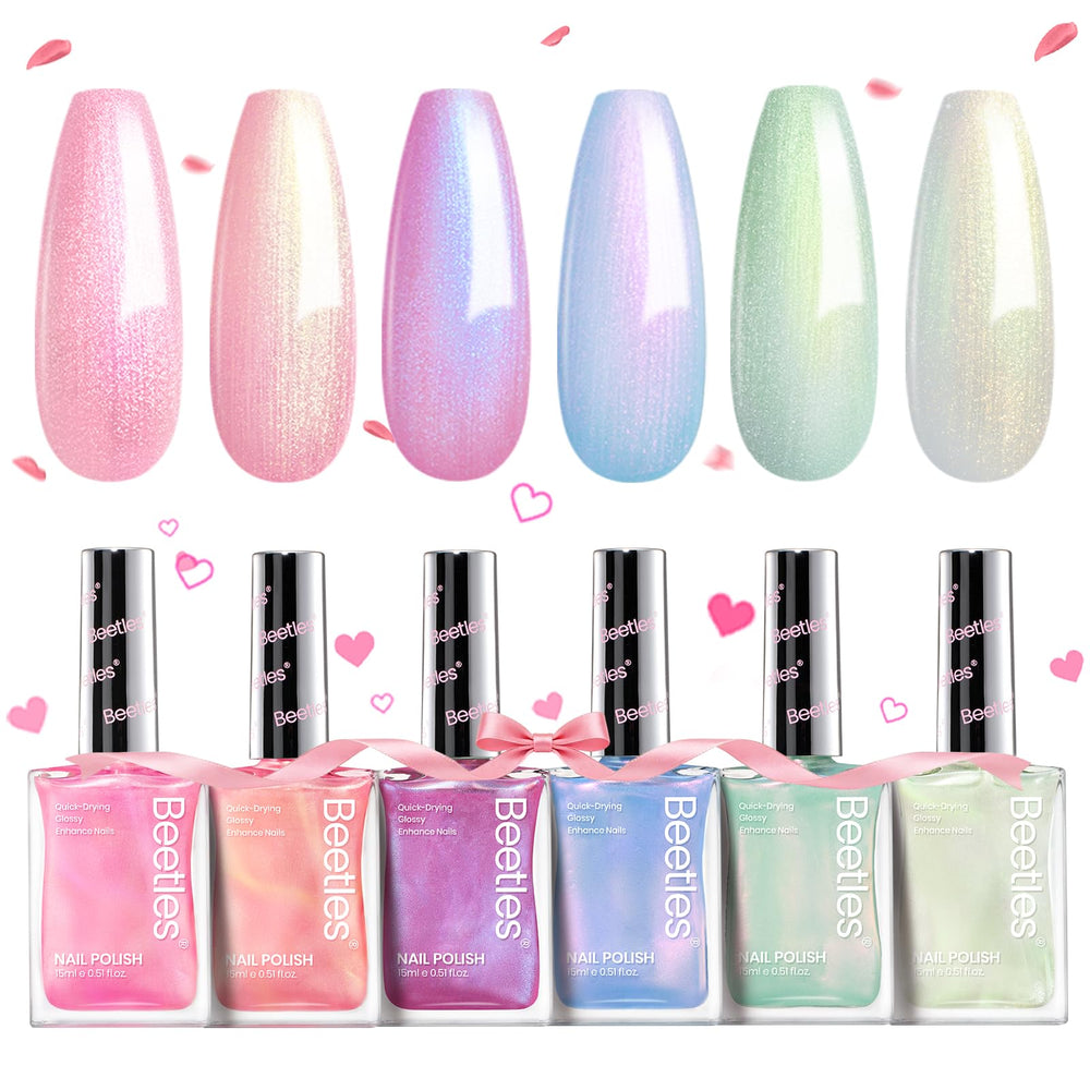 Beetles Pearl Nail Polish Set Mermaid Glow with six shimmering shades for quick at-home manicure.