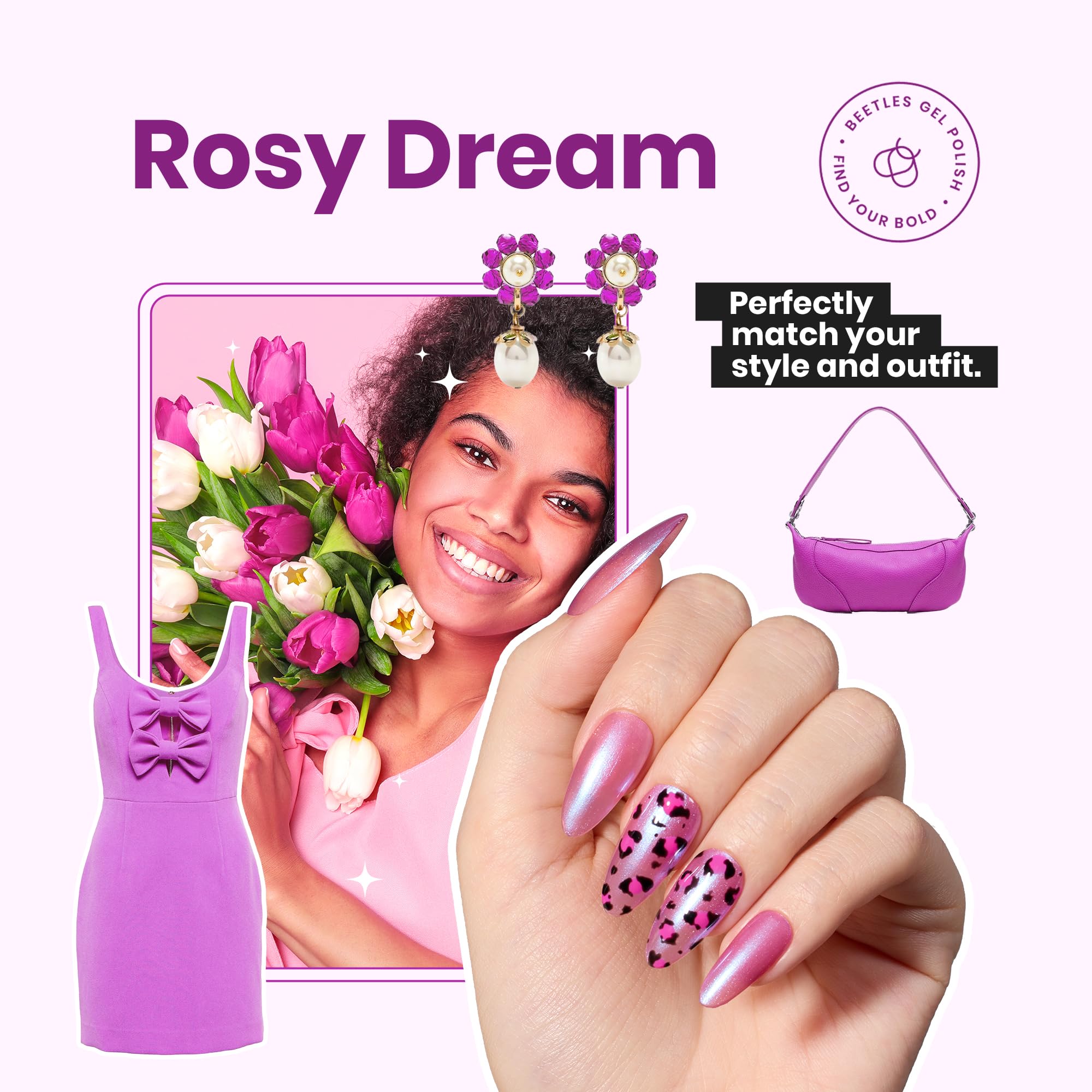 Beetles pink glitter nail polish brush stroke reveals rich shimmer and romantic glow