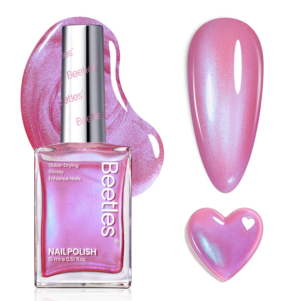 Beetles pearl pink polish on nails enhances color depth and shine
