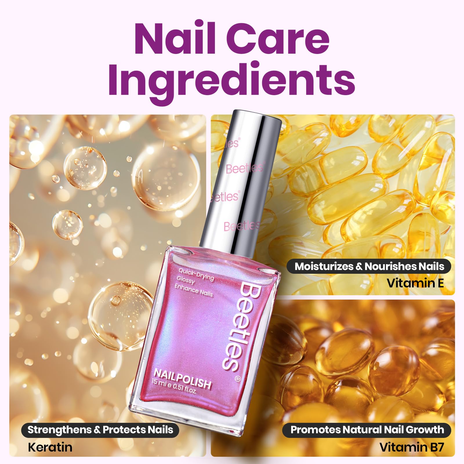 Beetles long-lasting pink polish stays vibrant for days without peeling