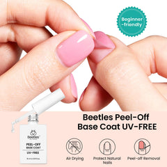 Beetles Peel Off Base Coat brush applying on nail for beginners.