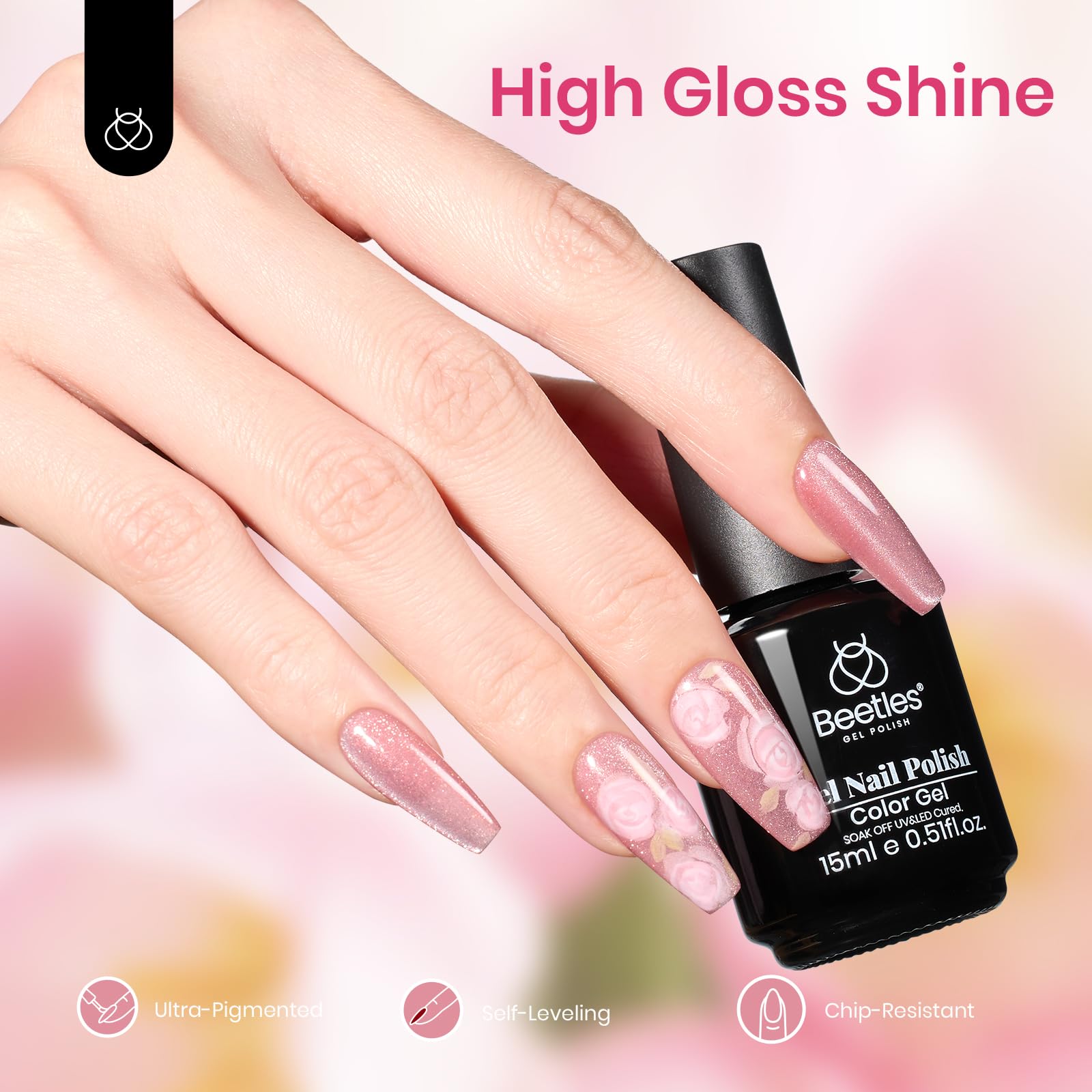 Beetles Pink Cat Eye DIY nail art look ready at home.