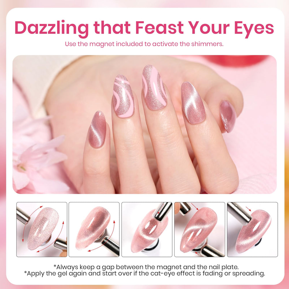Beetles Pink Cat Eye gloss finish adding shine to a soft pink manicure.
