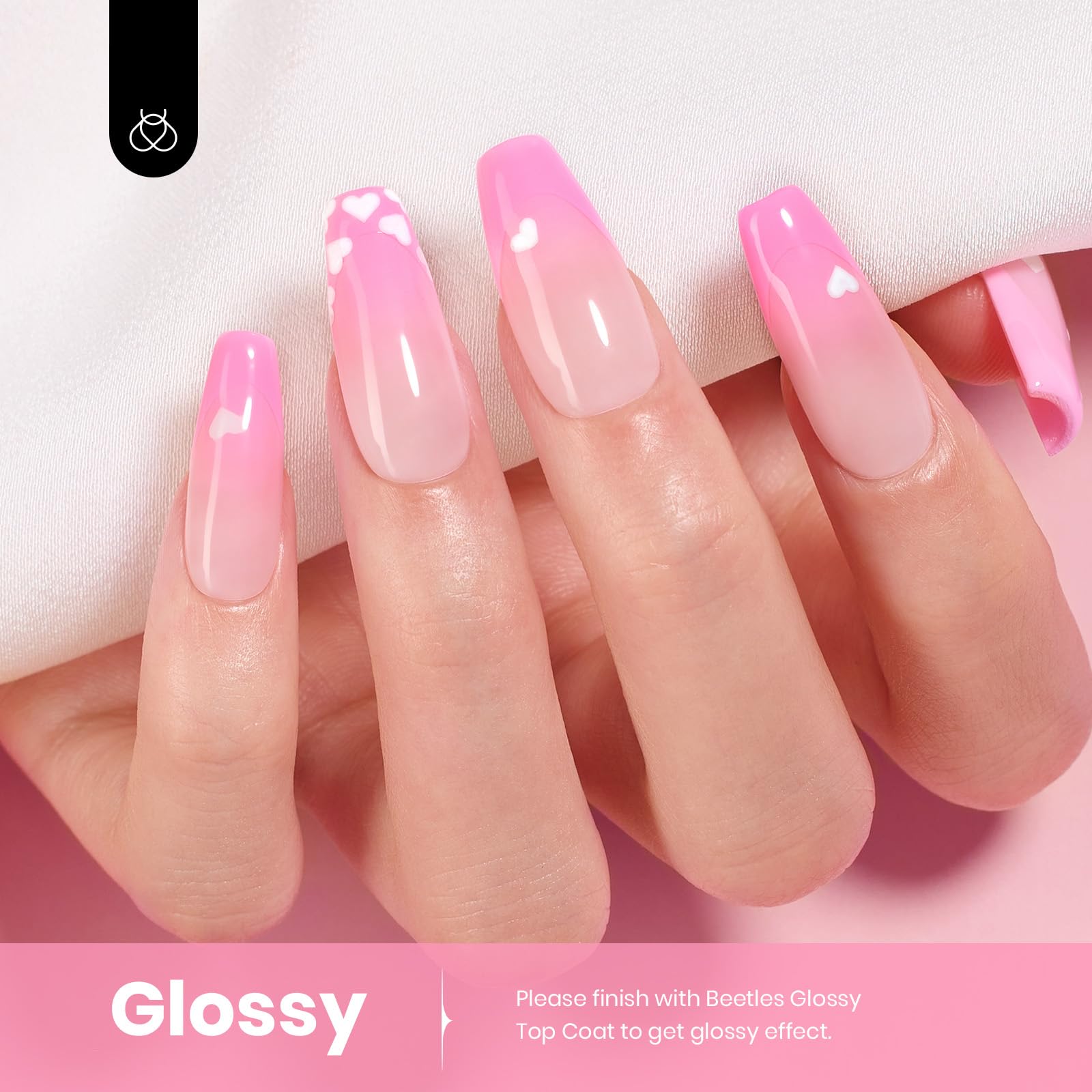 Beetles pink gel polish bottle close-up showing glossy finish ready to cure.