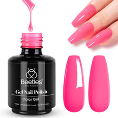 Beetles Pink Gel Polish bottle with neon shade for at-home manicures.