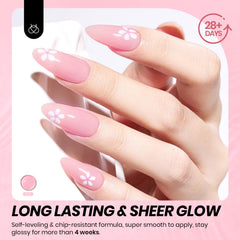 Close-up of Beetles nude pink gel polish on nail tip with smooth finish.