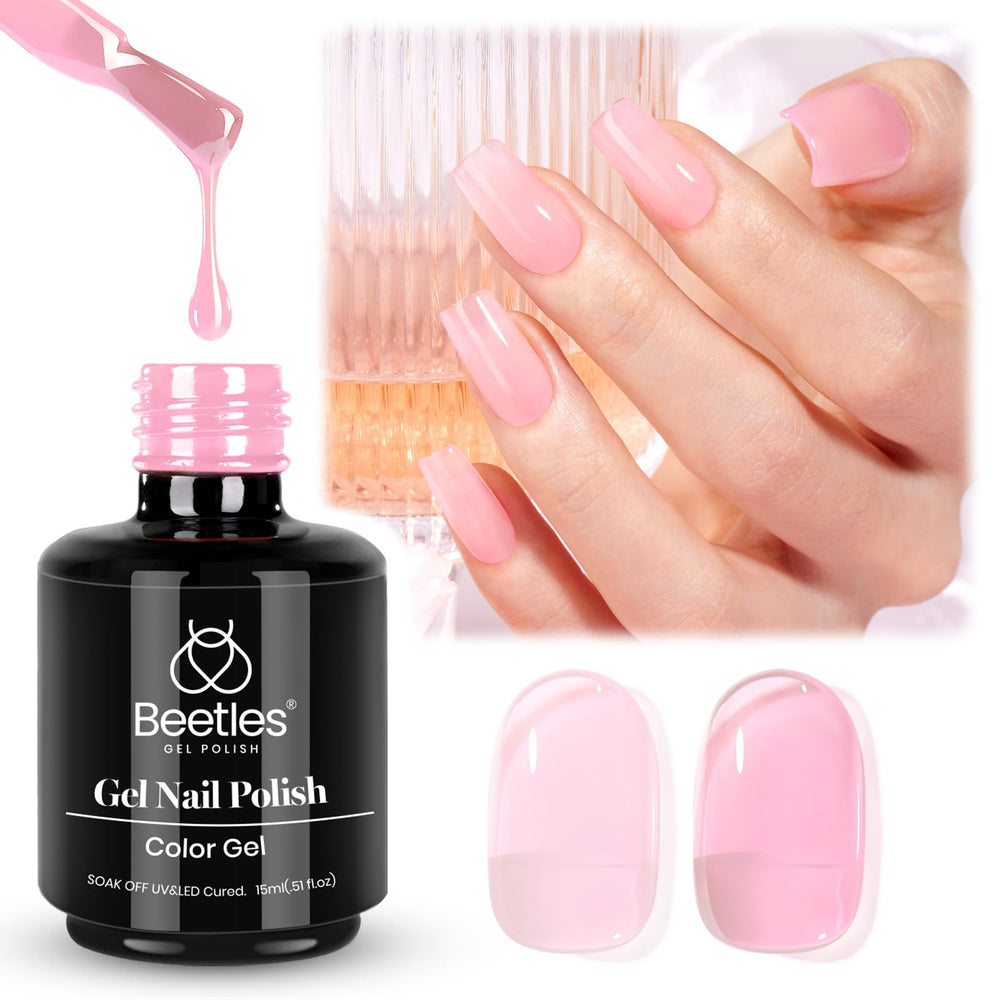 Beetles Pink Gel Nail Polish swatch highlighting long-lasting shine concept.