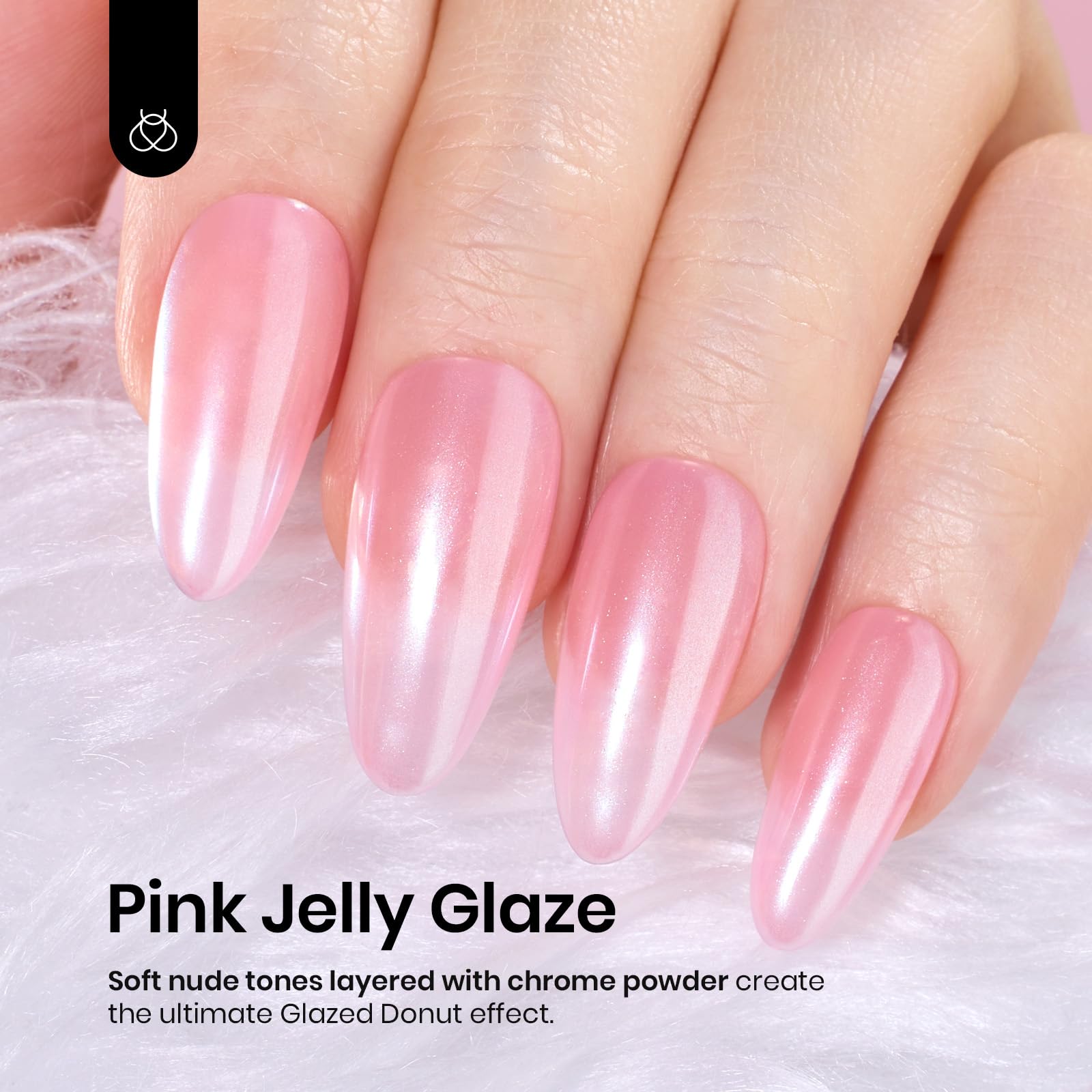 Nude pink gel manicure on hand for everyday wear.