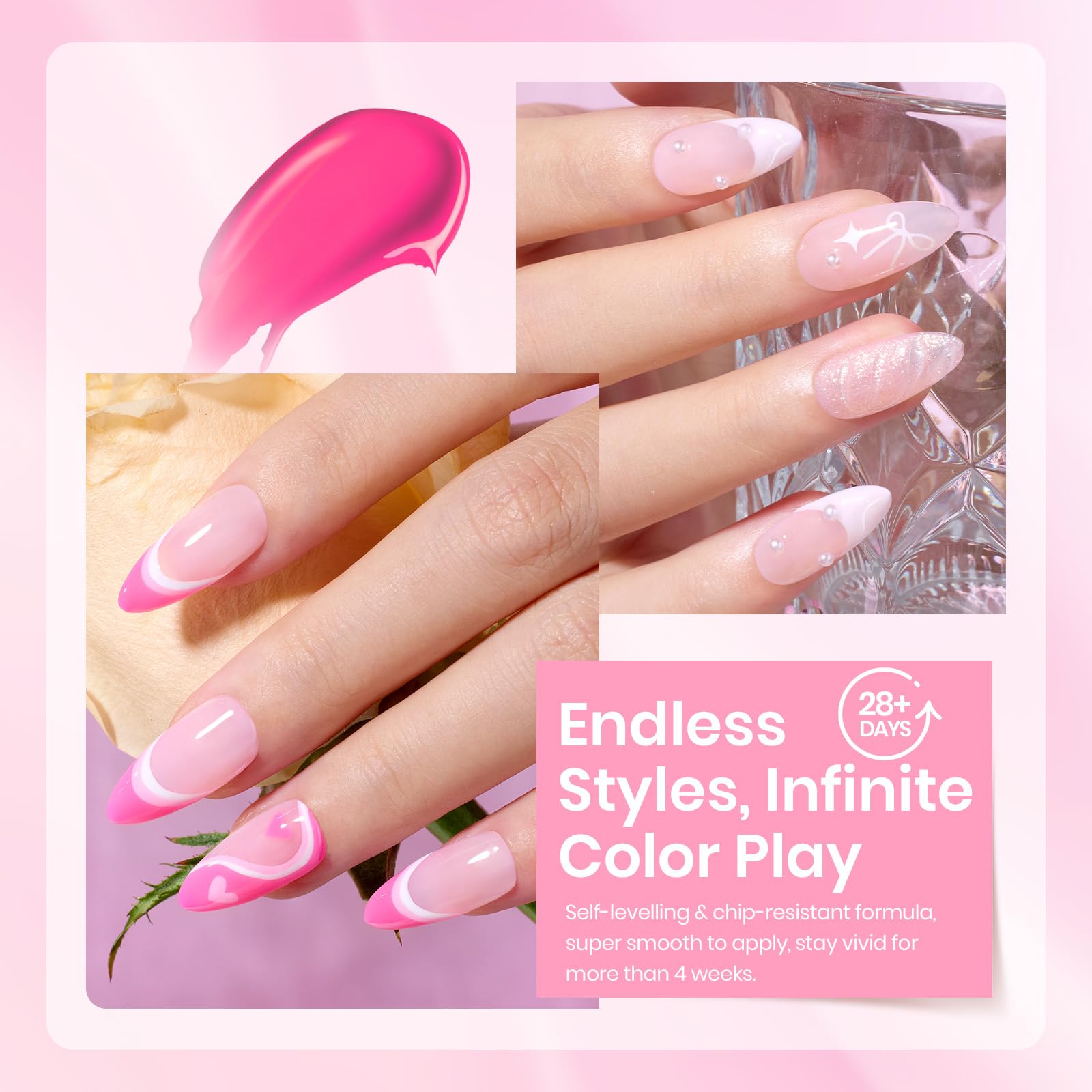 Beetles Pink Gel Nail Polish Set easy soak-off removal under UV or LED lamp.