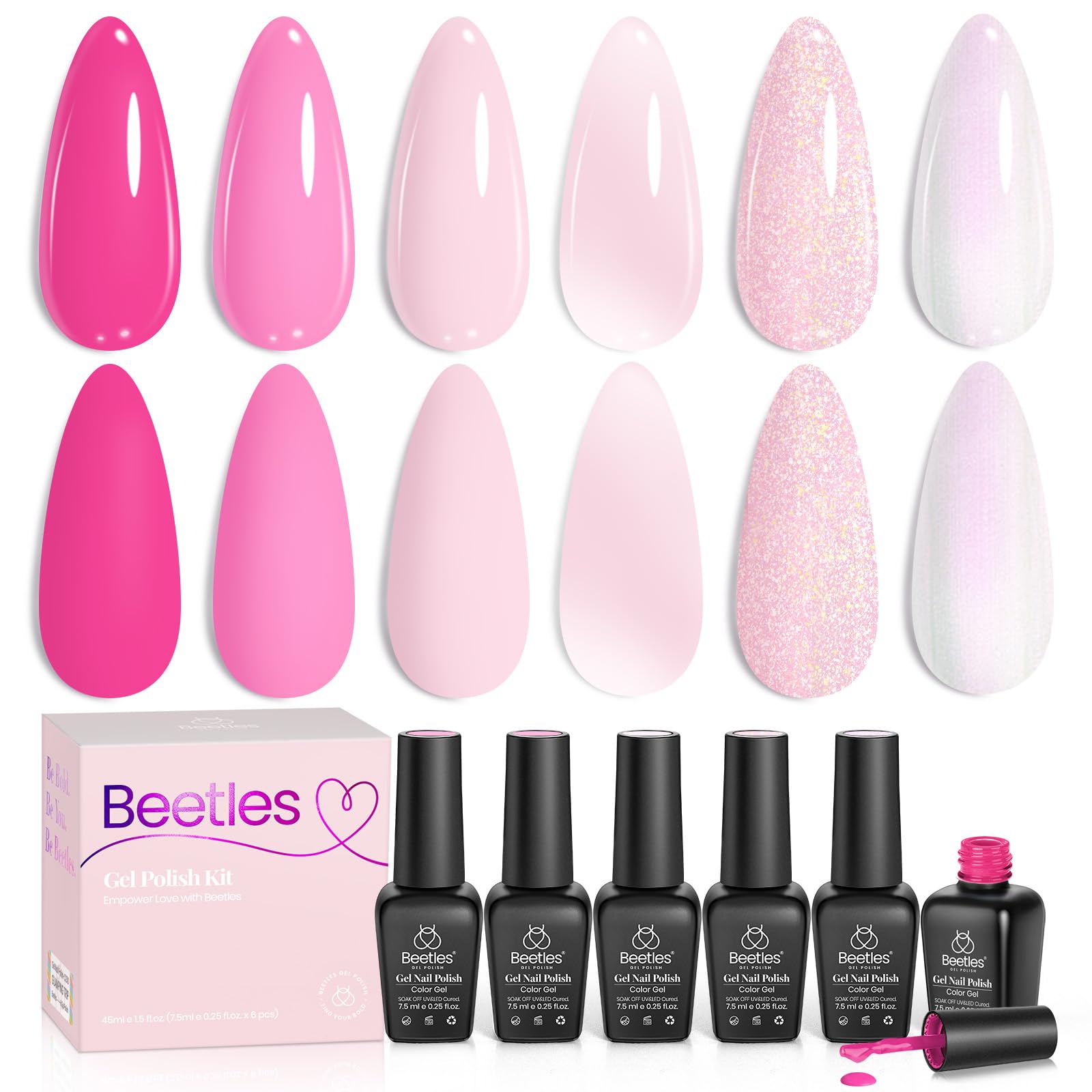 Beetles Pink Gel Nail Polish Set ideal for Valentine's or special occasions.