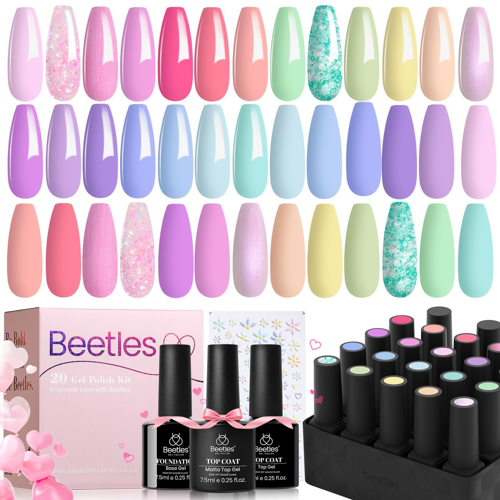 Beetles pink gel nail polish set full kit for versatile manicures