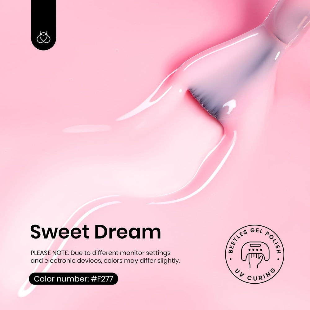 Beetles jelly pink shade on nail swatch for delicate French manicure look.