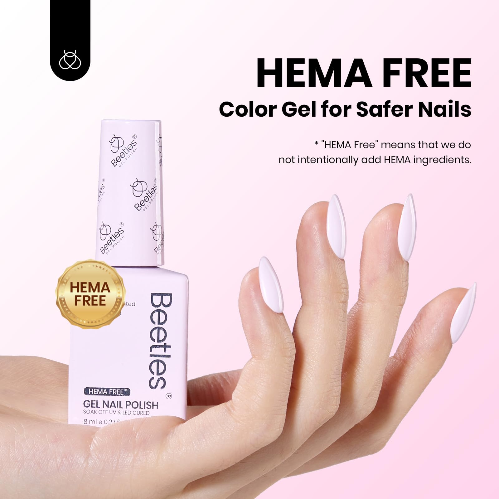 Beetles Pink Gel Polish delivers a high-gloss finish that dries under UV/LED light.