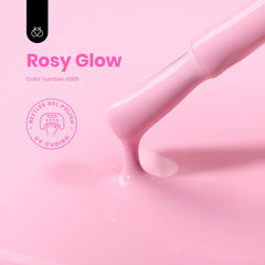 Beetles Rosy Glow gel polish cap indicating color integrity for home use.