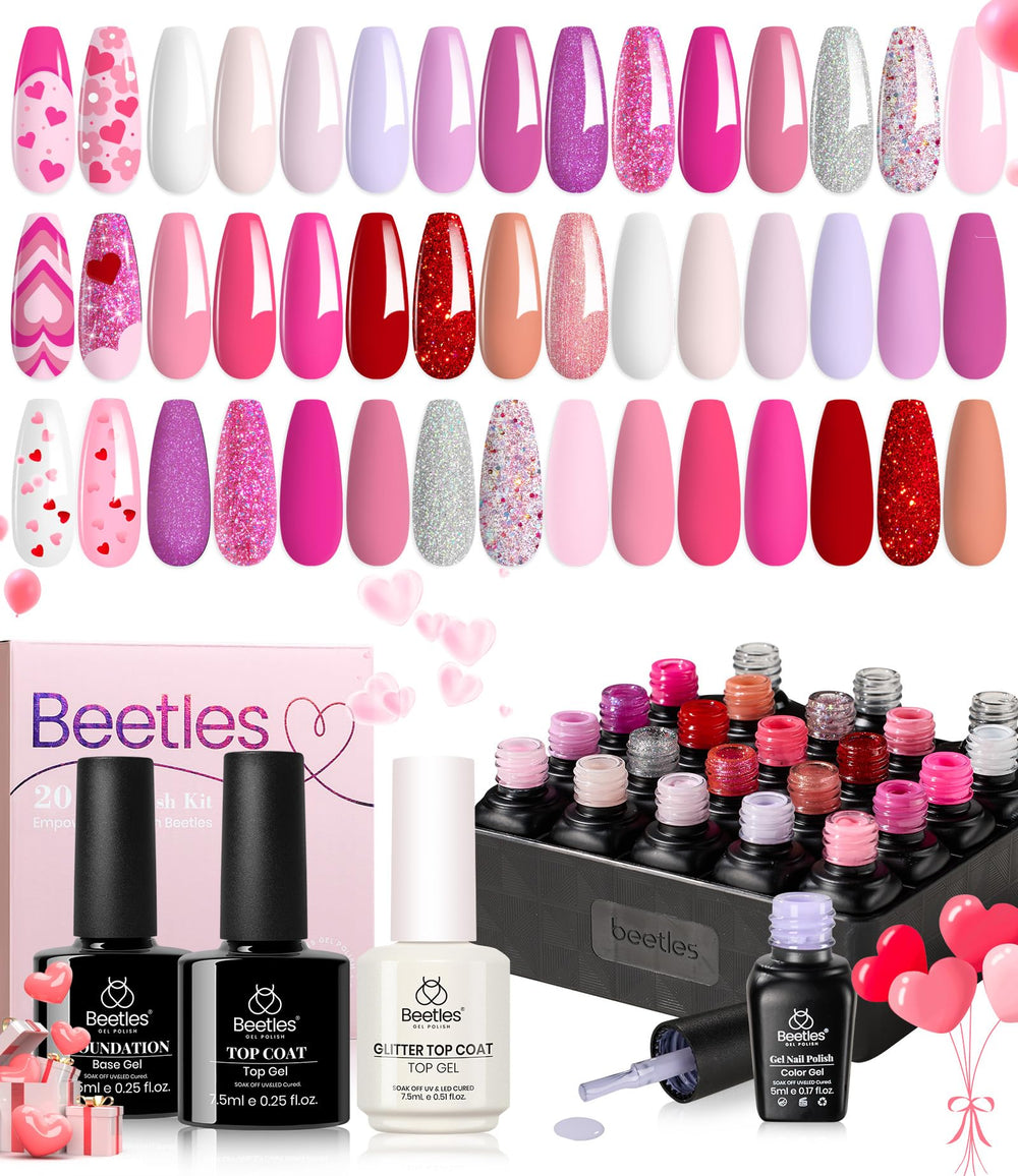 Beetles Pink Gel Polish Set box displaying the full color collection for versatile manicures.