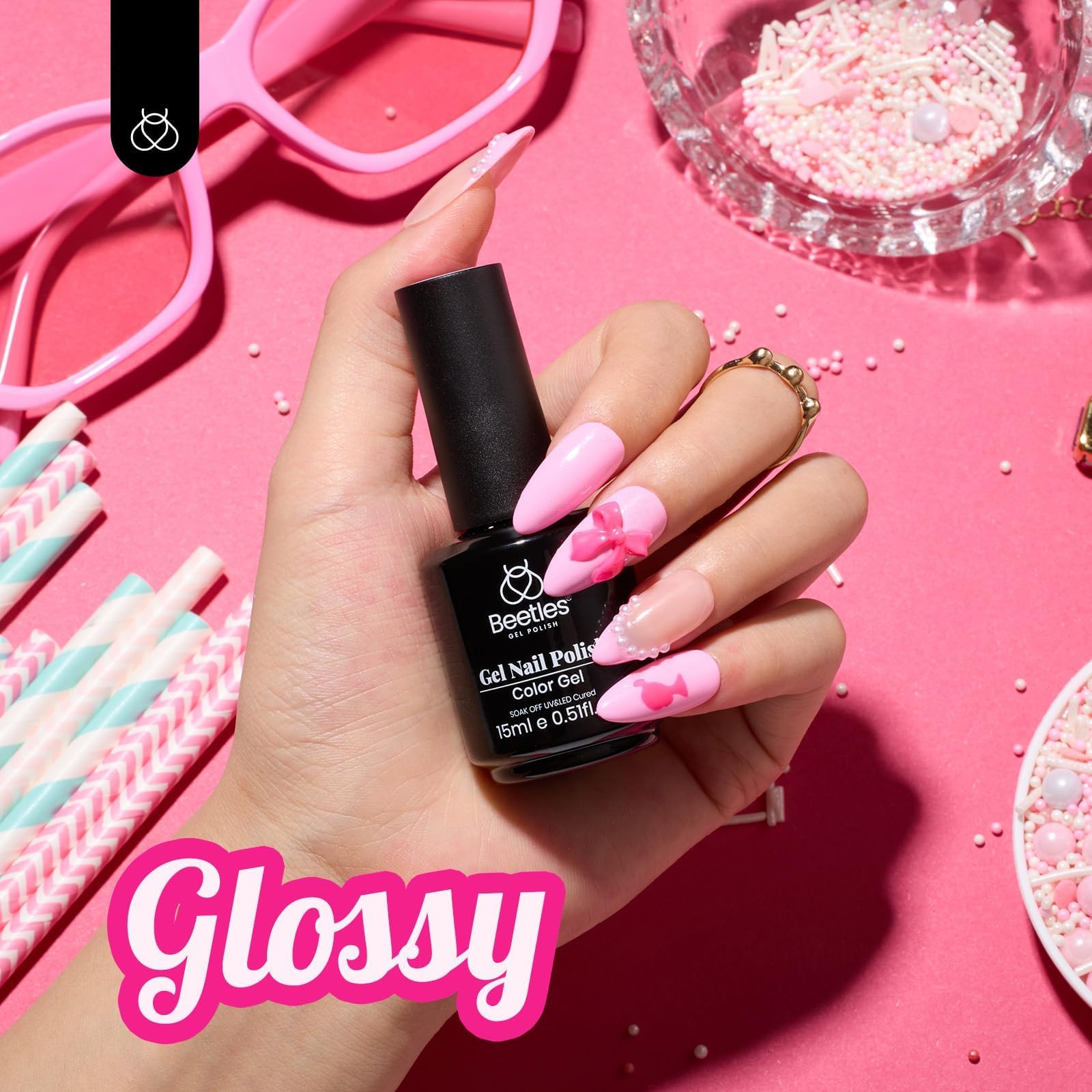 Beetles Silk Rosettes gel swatch shows long wear for at home manicures.