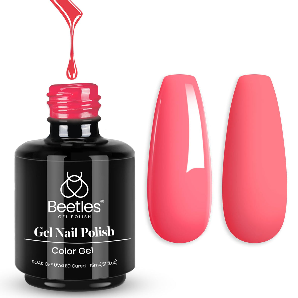 Beetles Pink Gel Polish Strawberry Cocktail bottle shows vibrant shade for glossy nails