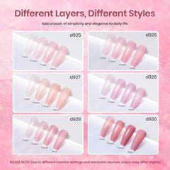 Beetles Pink Glitter Gel Polish color swatches show jelly pink shimmer