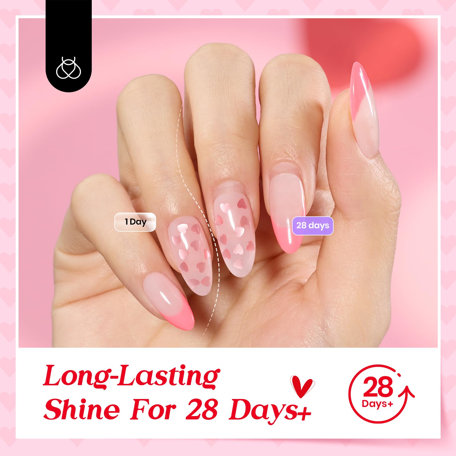 Beetles Pink Heart Top Coat cures under LED for quick wear.