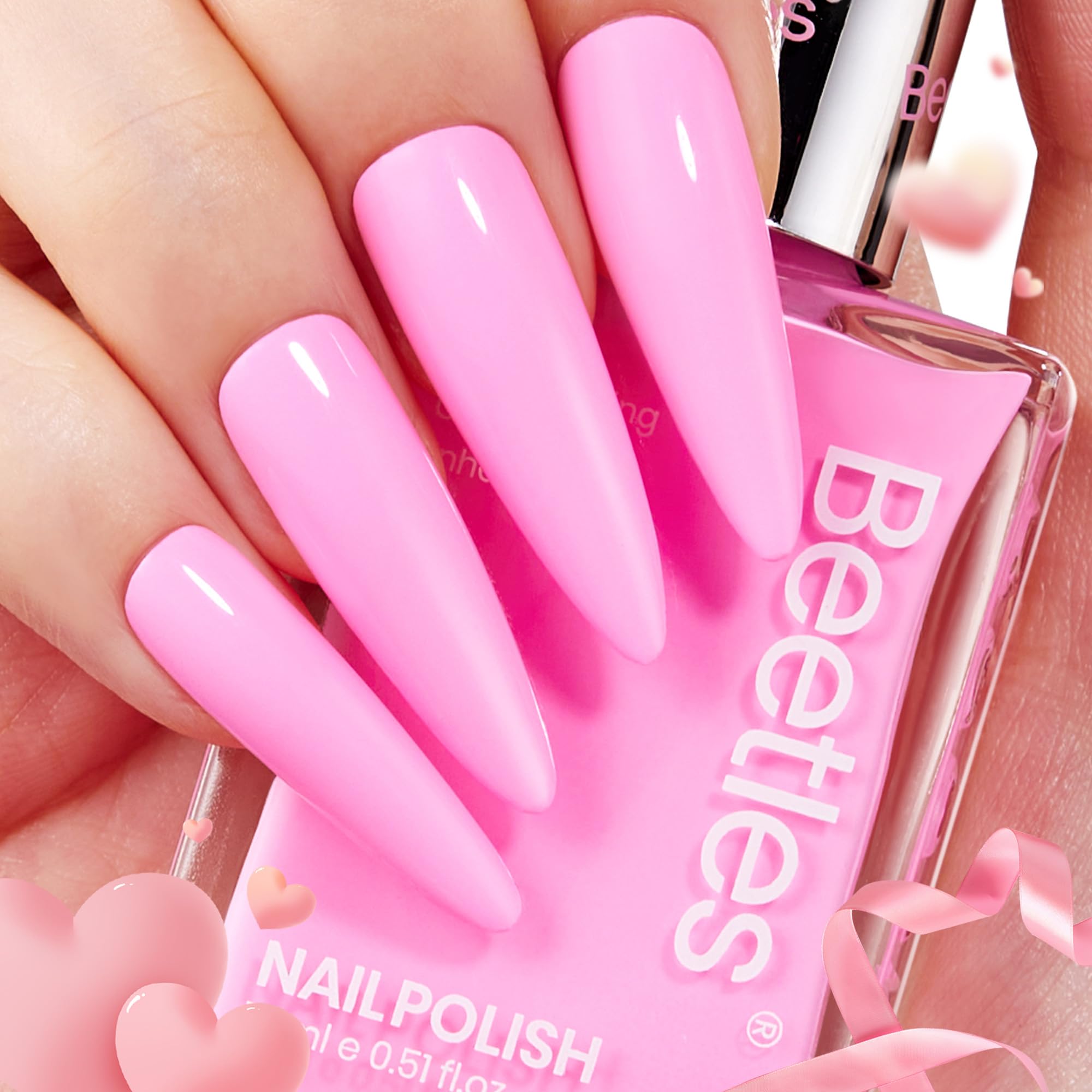Beetles Pink Nail Polish Bonbon Candy bottle with quick-dry formula for fast color.