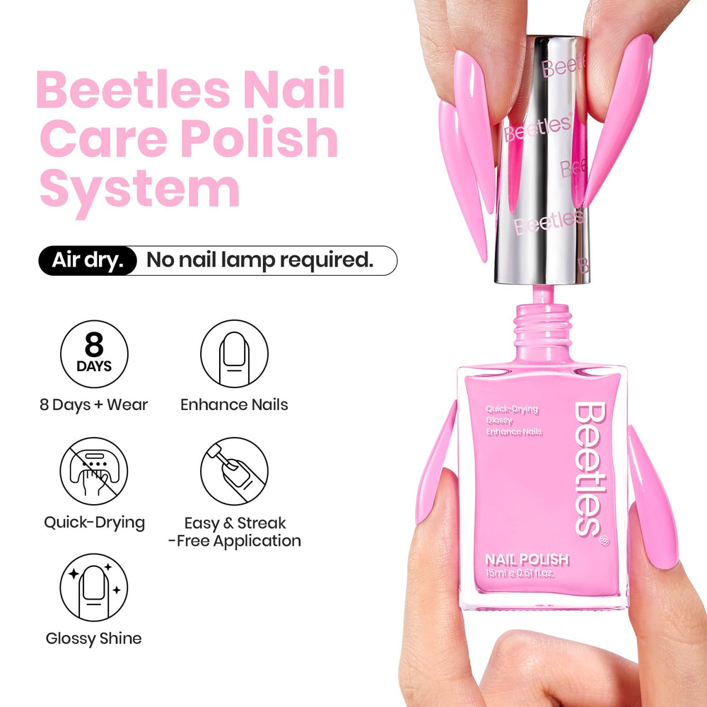 Beetles Pink Nail Polish swatch showing bright Bonbon Candy shade.