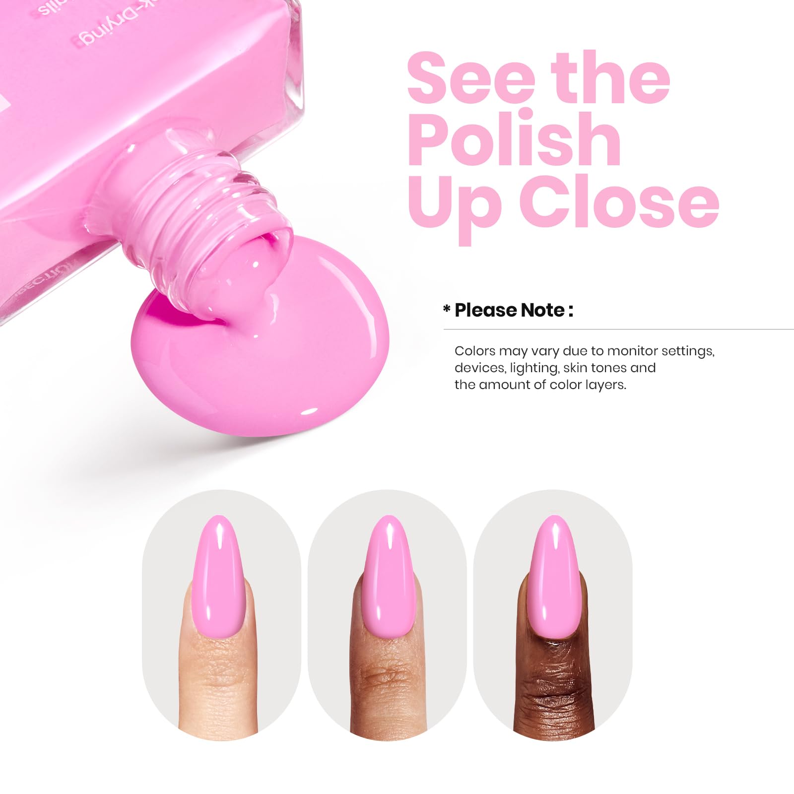Beetles Pink Nail Polish bottle and brush for easy application.