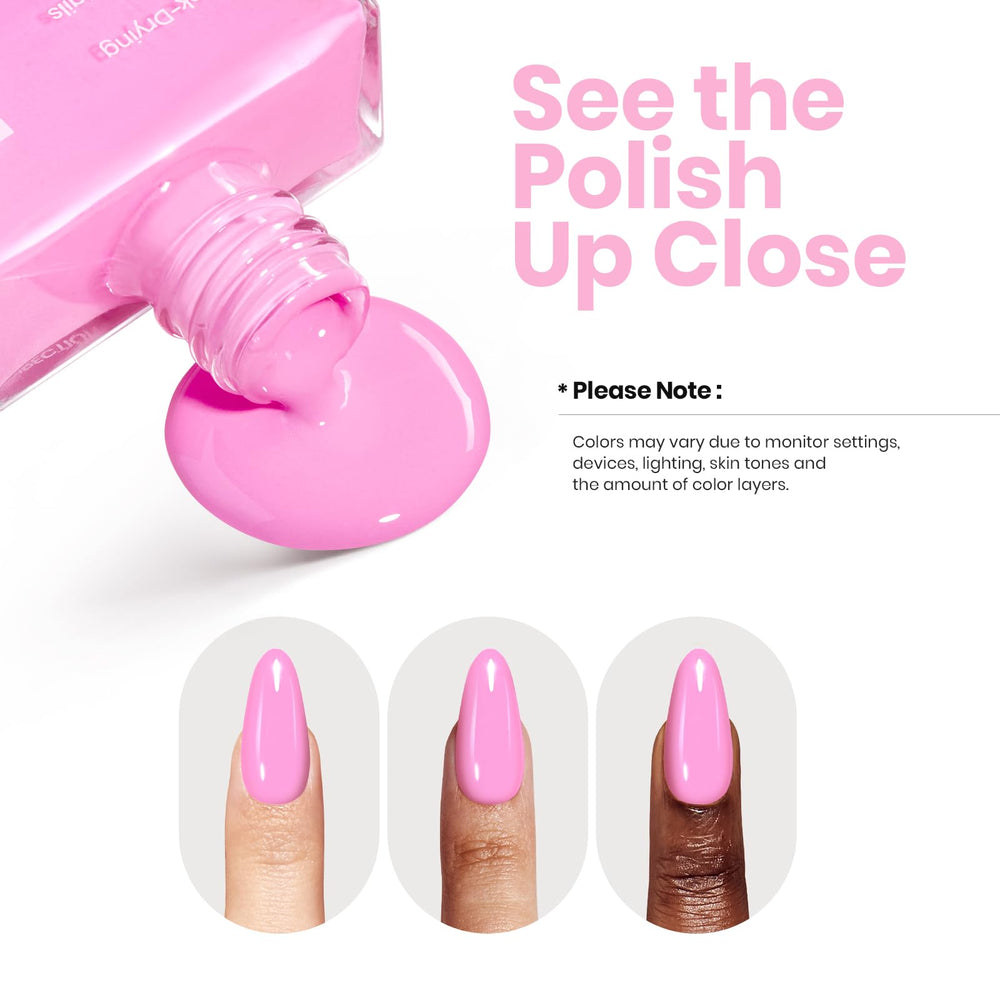 Beetles Pink Nail Polish bottle and brush for easy application.