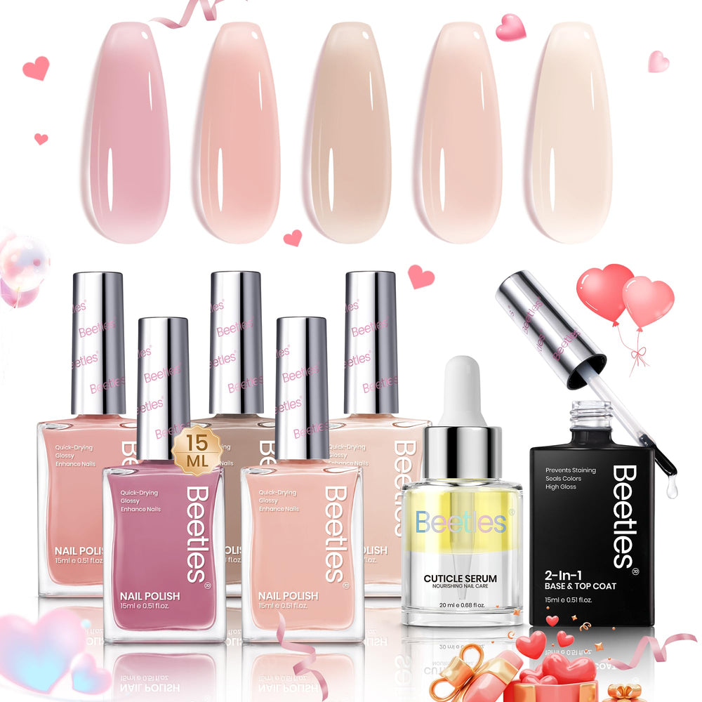 Beetles Pink Nail Polish Set with five nude pink jelly shades for stylish manicures