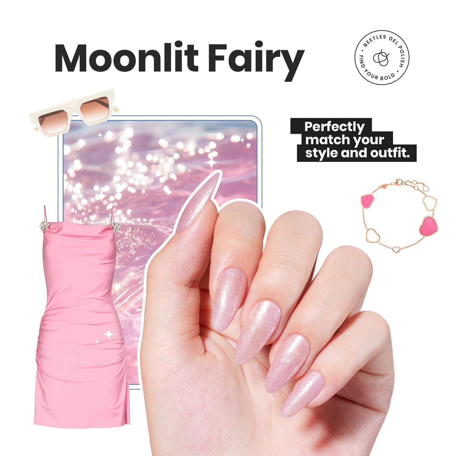 Beetles Pink Nail Polish Set quick-dry formula shown on nails