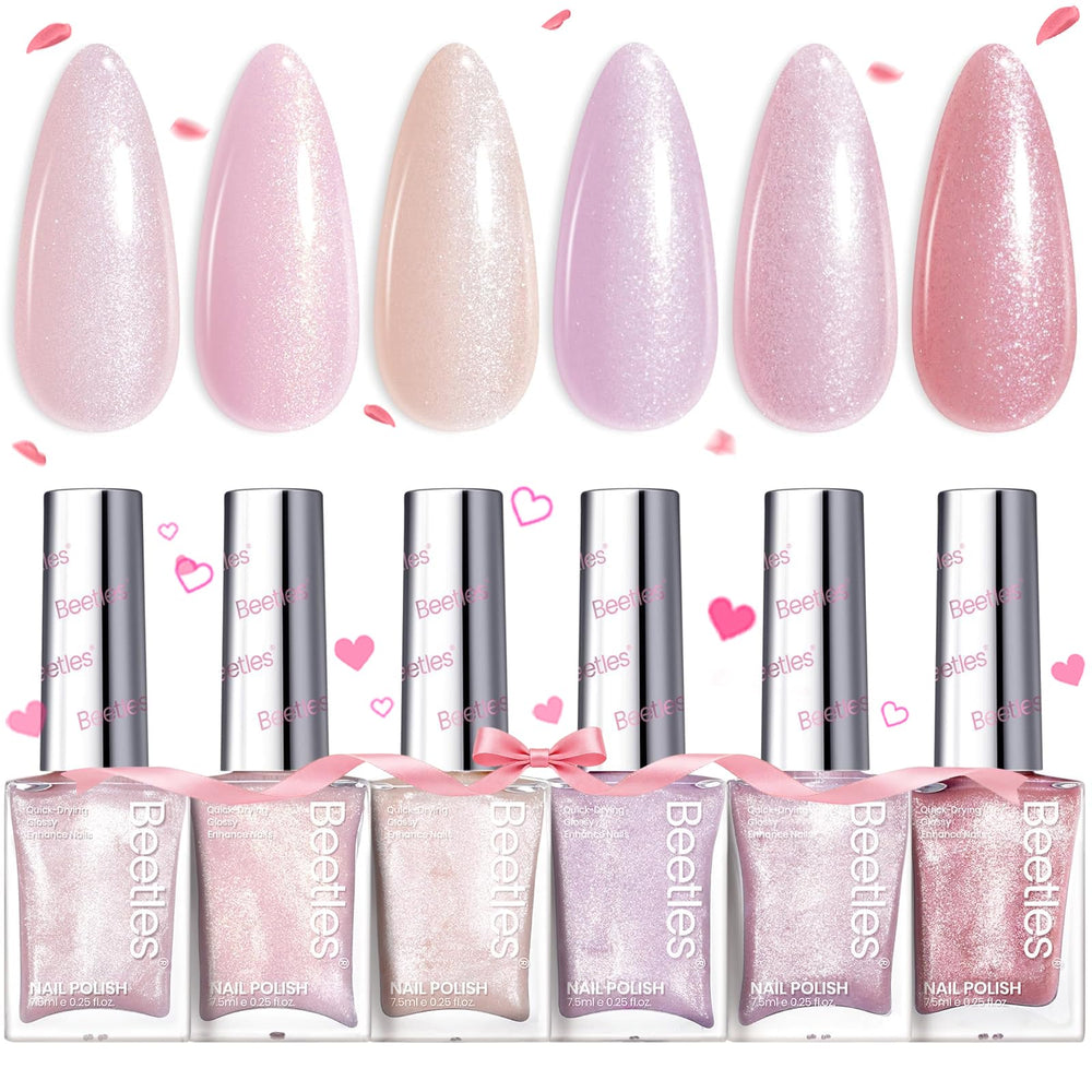 Beetles Pink Nail Polish Set with six glitter shades for salon-like nails
