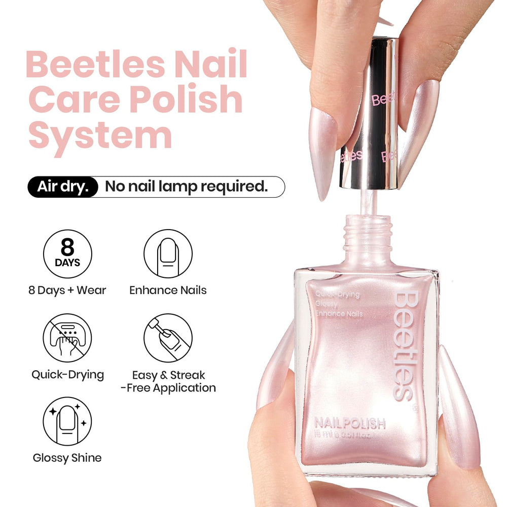 Beetles Pink Pearl swatch reveals rose-nude shimmer and depth.