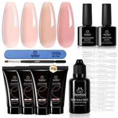 Beetles Poly Extension Gel Kit with pink nude colors offers natural-looking nail extensions.