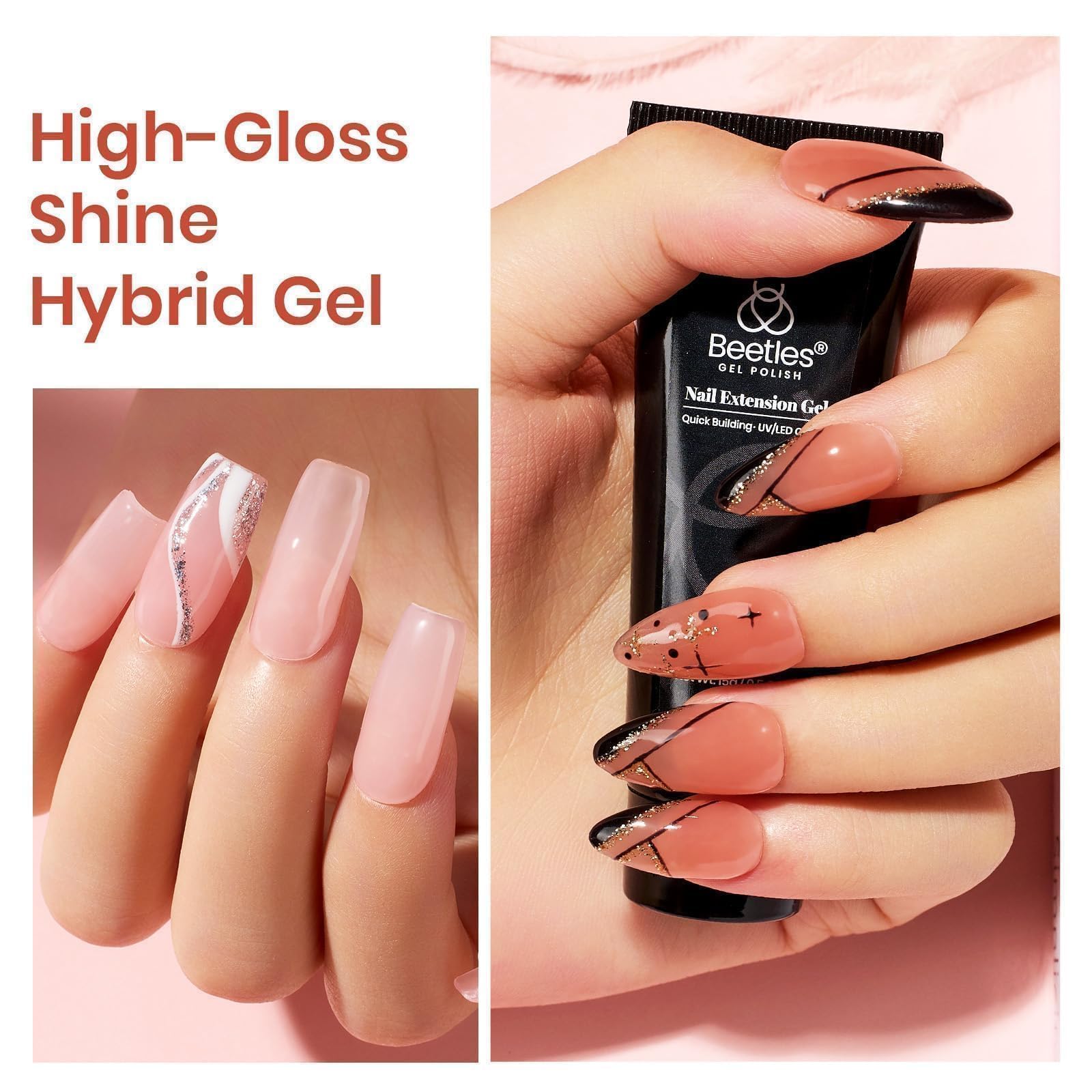 Beetles poly nail gel kit in use for natural looking extensions