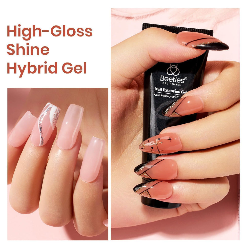 Beetles poly nail gel kit in use for natural looking extensions
