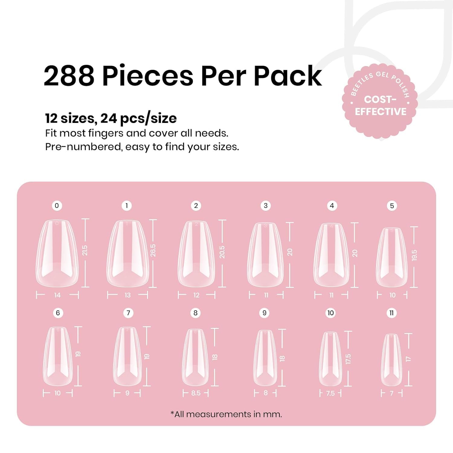 Beetles premium PMMA nail tips provide durable, natural-feel extensions.