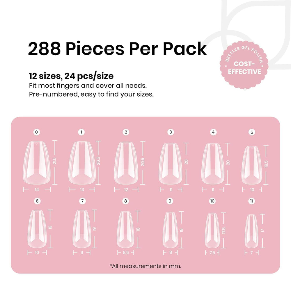 Beetles premium PMMA nail tips provide durable, natural-feel extensions.